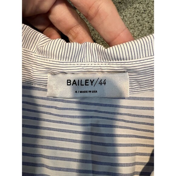 Bailey44 Women’s Size 4 Blue & White Stripe Cropped Faux Wrap Long Sleeve - Picture 7 of 11